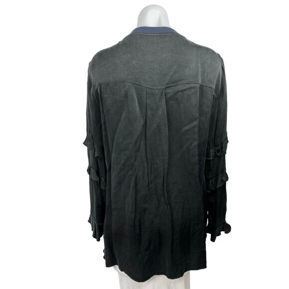 Zara Navy Blue Crew Neck Tiered Color Block Ruffle Long Sleeve Top Sweatshirt M - Picture 5 of 7